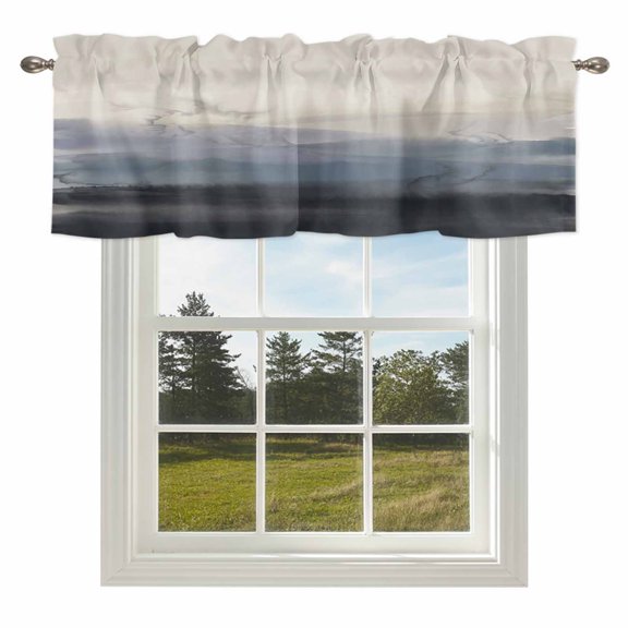 Natural Landscape Valances for Windows, 42x18in, Pastoral Mountain Country Cloud Field Gradient Color Rod Pocket Kitchen Valance Curtain Light Filtering Window Treatments for Living Room Bedroom