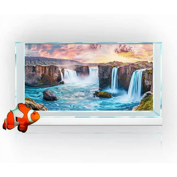 Natural Landscape Waterfall Aquarium Background, Art Natural Landscape Theme Fish Tank Background, Crawling Terrarium Background with 8 EVA Double-Sided Tape, 48X20IN