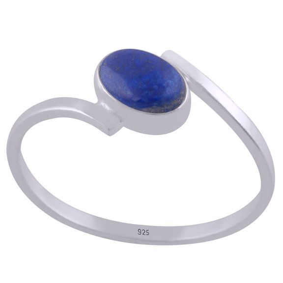 Natural Lapis 5x7mm Cabochon Oval Shape Gemstone in Stunning Edgy Bypass Style Shank Handmade 925 Sterling Solid Silver Ring For Women