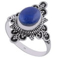 thumbnail image 1 of Natural Lapis 8x10mm Cabochon Oval Shape Gemstone Surrounded By Oxidised Alluring Rawa Work Pattern Handmade 925 Sterling Solid Silver Split Shank Ring For Women, 1 of 2
