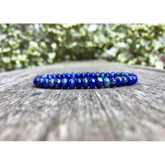 Natural Lapis Lazuli 6mm Rondelle Shape Smooth Cut Beads Stretchable Bracelet for Men & Women.