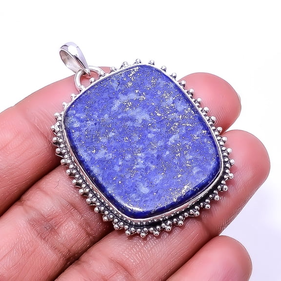 Natural Lapis Lazuli 925 Sterling Silver Bali Pendant 1.95" P59, Christmas Gift