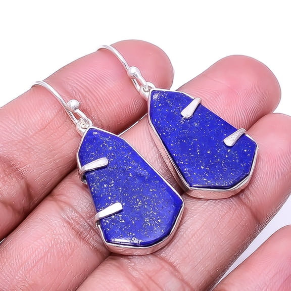 Natural Lapis Lazuli 925 Sterling Silver Earring 1.56" E53, Christmas Gift