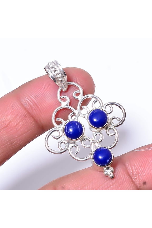 Natural Lapis Lazuli 925 Sterling Silver Handmade Pendant 1.56" P42