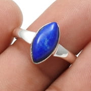 Natural Lapis Lazuli 925 Sterling Silver Promise Band Wife Throat Chakra Ring Size 7
