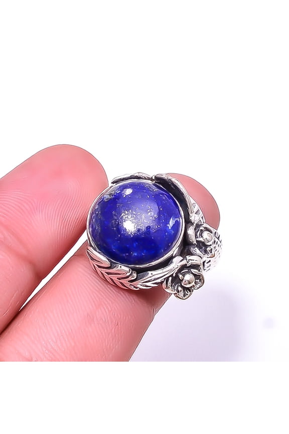 Natural Lapis Lazuli -Afghanistan 925 Silver Plated Ring s.5.5, Blue Lapis Lazuli Ring R_8064_304_10
