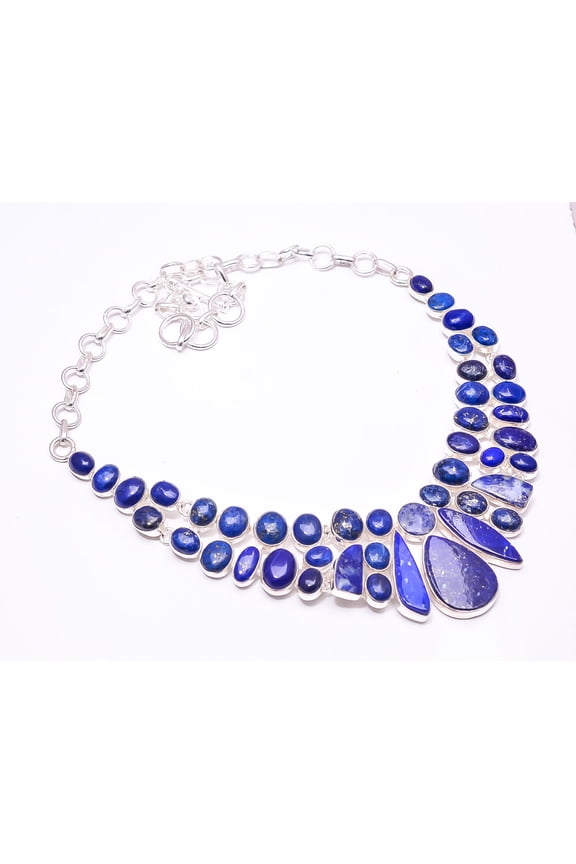 Natural Lapis Lazuli -Afghanistan 925 Sterling Silver Necklace 16-17.99", Blue Lapis Lazuli Necklace N_9295_403_8, New Year Sale, Valentin's Day Gift