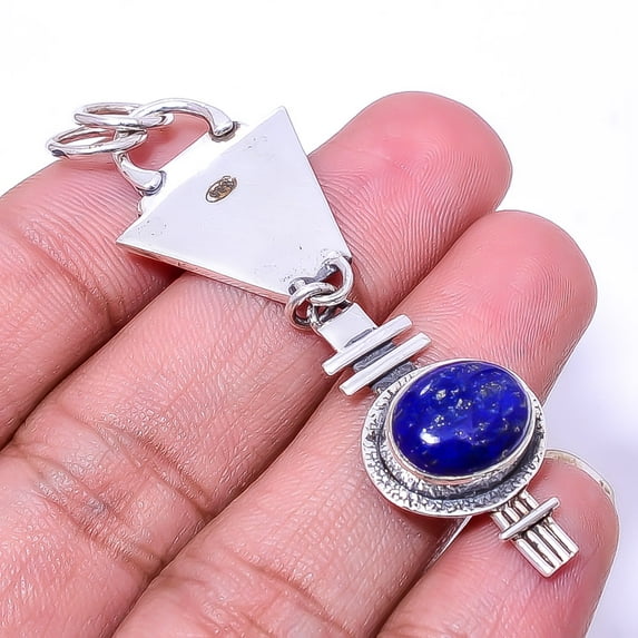 Natural Lapis Lazuli - Afghanistan Oxidised 925 Sterling Silver Pendant 2.5" P6