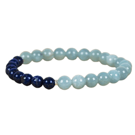 Natural Lapis Lazuli & Aquamarine 8mm Round Shape Smooth Cut Beads Stretchable Bracelet for Men & Women.