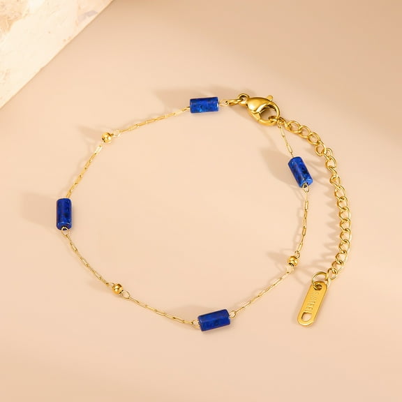 Natural Lapis Lazuli Beads Titanium Steel Bracelet For Women