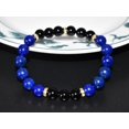 thumbnail image 1 of Natural Lapis Lazuli & Black Tourmaline 8mm Round Shape Smooth Cut Beads Stretchable Bracelet for Men & Women., 1 of 3