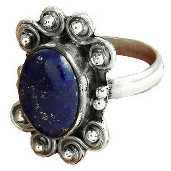 Natural Lapis Lazuli Blue Gemstone Womens Ring, Statement Ethnic Ring, Bridal Gifts Ring, Elegant Ring, Adorable Ring, Best Friend Gifts, Boho Ring, Mothers Day Gifts (lapis-lazuli, Size 7)
