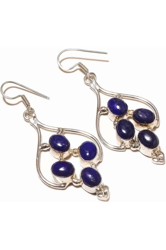 Natural Lapis Lazuli Cabochon Oval Gemstone Handmade Drop Dangle Earrings Jewelry, September Birthstone Gift[r515]