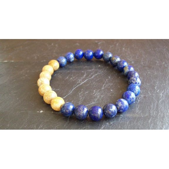 Natural Lapis Lazuli & Crackle Quartz 8mm Round Shape Smooth Cut Beads Stretchable Bracelet for Men & Women.