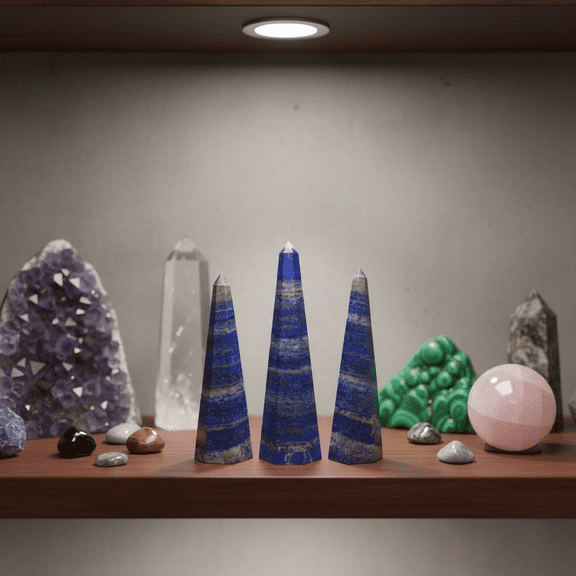 Natural Lapis Lazuli Crystal Tower Obelisk - Polished Blue Stone Hexagonal Point for Home and Office Decor, 1-Piece