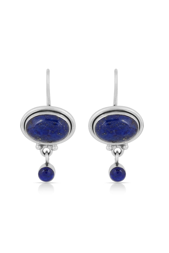 Natural Lapis Lazuli Dangle Earrings in 925 Sterling Silver – Handmade Bezel-Set Blue Gemstones with Fish Hook Backs, Elegant Jewelry Gift for Women