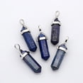 thumbnail image 1 of Natural Lazuli Double Terminated Pointed Pendants with Alloy Findings Bullet Platinum 38~45x12mm Hole: 3x5mm Gemstone: 10mm in diameter, 1 of 1