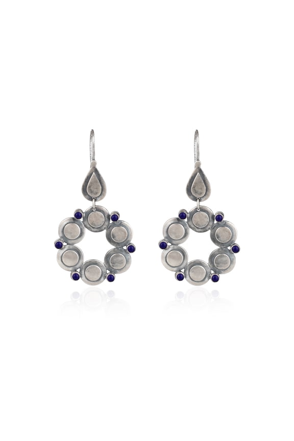 Natural Lapis Lazuli Drop Dangle Earrings for Women Handmade 925 Sterling Silver 2.04 Carat Round Gemstones Bezel Setting Fish Hook Closure