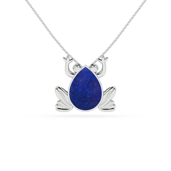 Natural Lapis Lazuli Frog Shape Pendant Necklace in Sterling Silver for Women with 18-inch Adj. Chain, September Birthstone Jewelry for Her Birthday, Wedding Anniversary, Christmas, Mothers Day