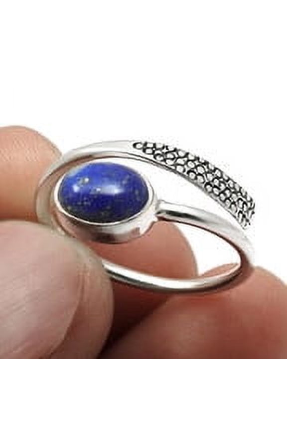 Natural Lapis Lazuli Gemstone 925 Silver Statement Ring Jewelry Size 6