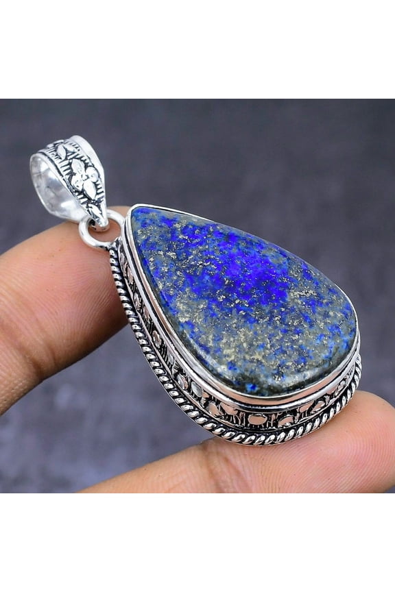 Natural Lapis Lazuli Gemstone 925 Steling Silver Jewelry Pendant 2.05"