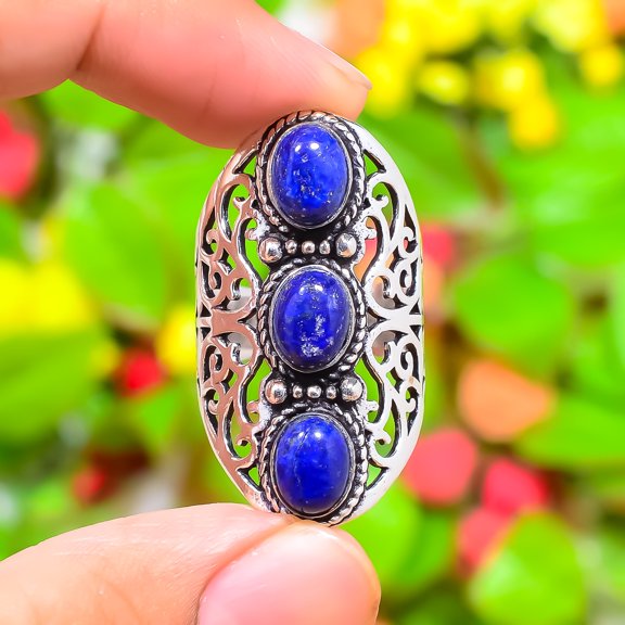 Natural Lapis Lazuli Gemstone 925 Sterling Silver Gift Ring Size 11.5