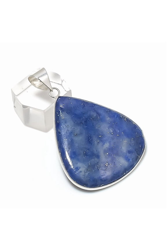 Natural Lapis Lazuli Gemstone 925 Sterling Silver Jewelry Pendant 2.01"