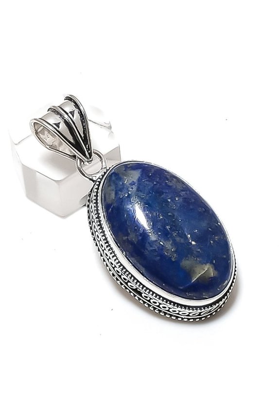 Natural Lapis Lazuli Gemstone 925 Sterling Silver Jewelry Pendant 2.01"