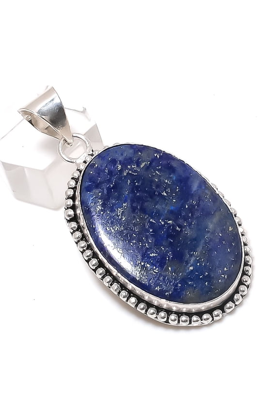 Natural Lapis Lazuli Gemstone 925 Sterling Silver Jewelry Pendant 2.17"