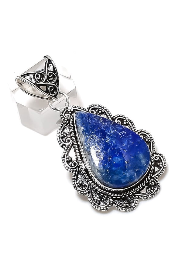 Natural Lapis Lazuli Gemstone 925 Sterling Silver Jewelry Pendant 2.21"