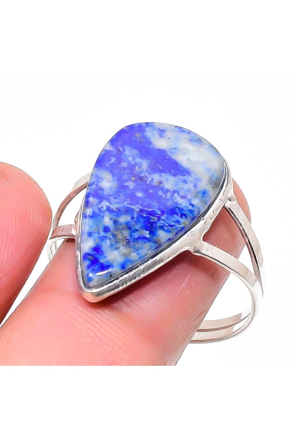 Natural Lapis Lazuli Gemstone 925 Sterling Silver Jewelry Ring Size 11