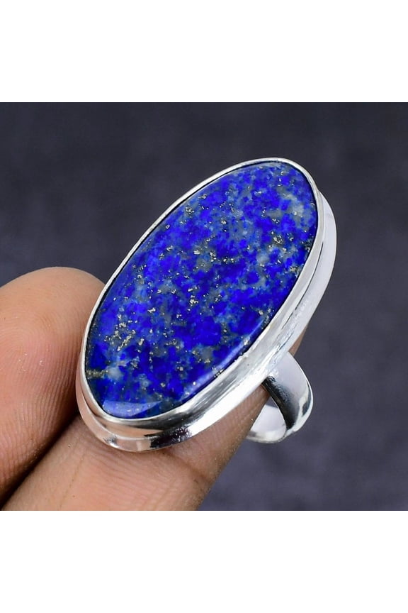 Natural Lapis Lazuli Gemstone 925 Sterling Silver Jewelry Ring Size 9