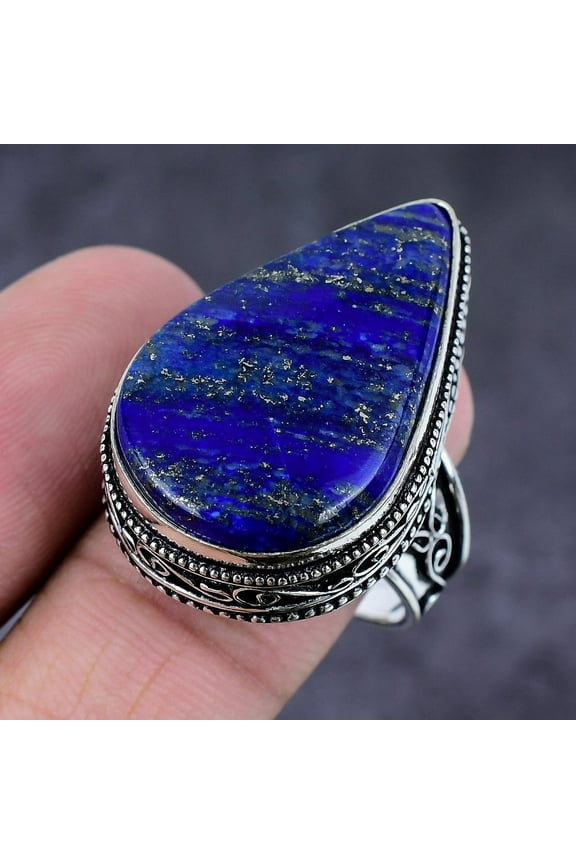 Natural Lapis Lazuli Gemstone Handmade 925 Sterling Silver Jewelry Ring S.8