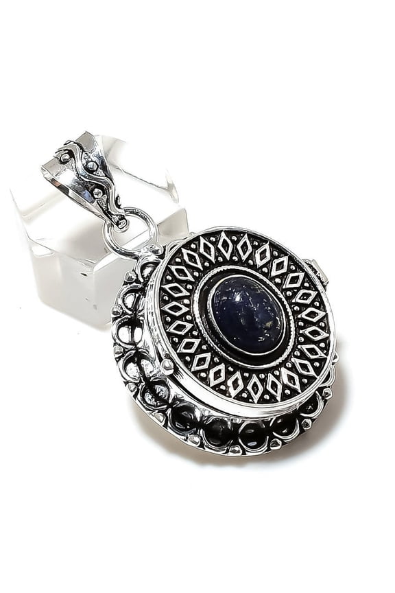 Natural Lapis Lazuli Gemstone Handmade 925 Sterling Silver Pendant 1.77"