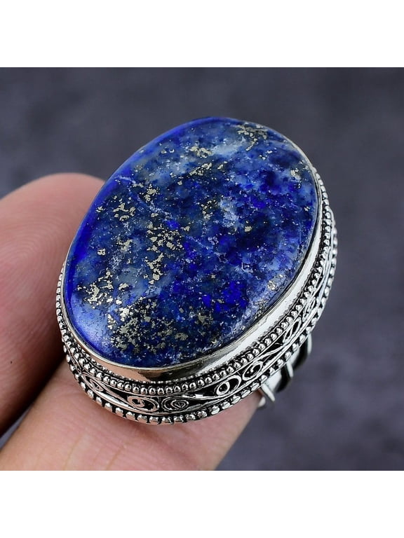 Natural Lapis Lazuli Gemstone Handmade 925 Sterling Silver Ring Size 10