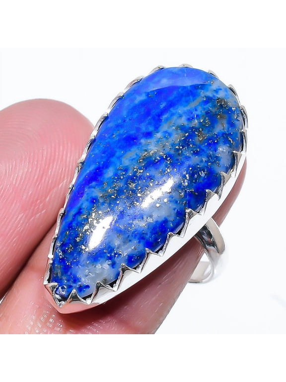 Natural Lapis Lazuli Gemstone Handmade 925 Sterling Silver Ring Size 10