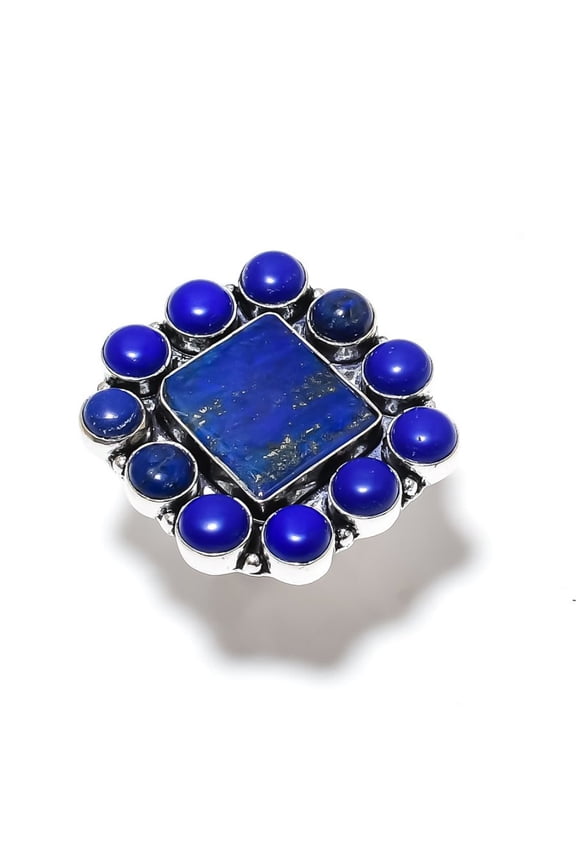 Natural Lapis Lazuli Gemstone Handmade 925 Sterling Silver Ring Size 7