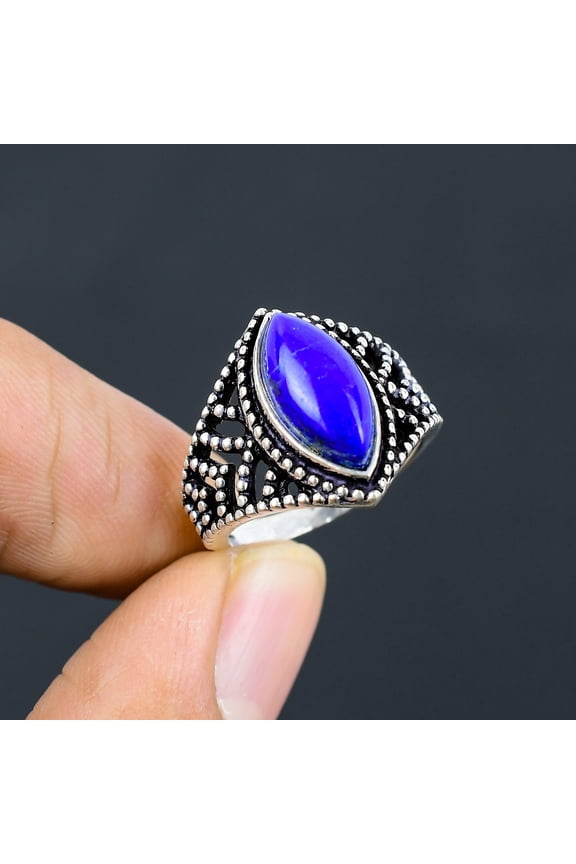 Natural Lapis Lazuli Gemstone Handmade 925 Sterling Silver Ring Size 7