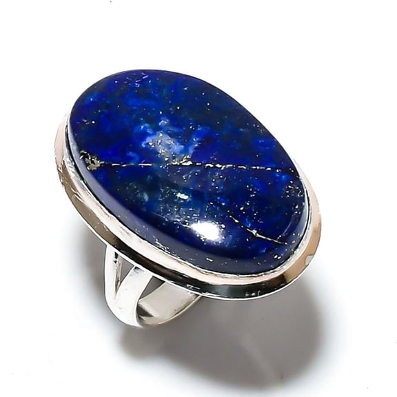 Natural Lapis Lazuli Gemstone Handmade 925 Sterling Silver Ring Size 7