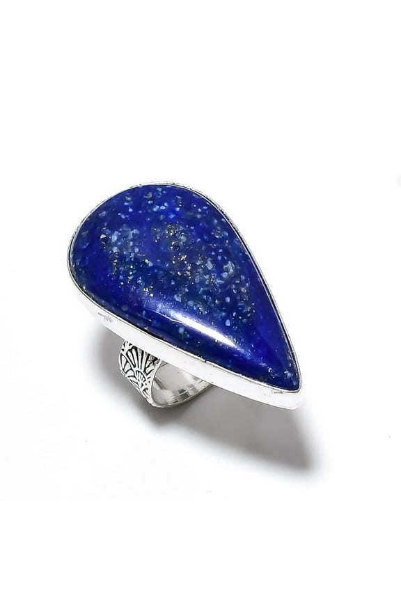 Natural Lapis Lazuli Gemstone Handmade 925 Sterling Silver Ring Size 8