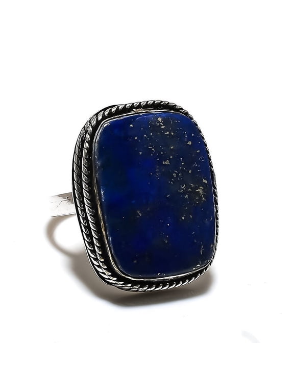 Natural Lapis Lazuli Gemstone Handmade 925 Sterling Silver Ring Size 9