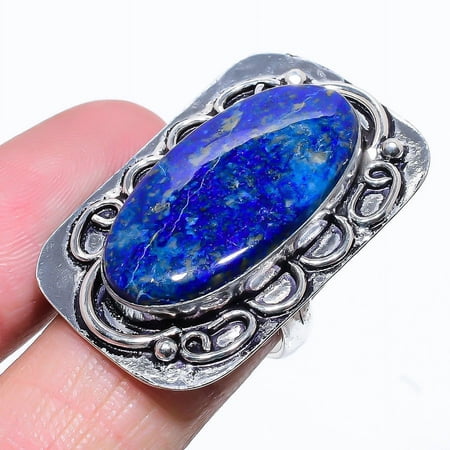 Natural Lapis Lazuli Gemstone Handmade 925 Sterling Silver Ring Size 9