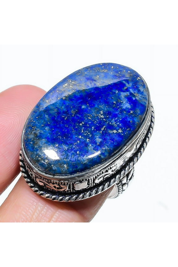 Natural Lapis Lazuli Gemstone Handmade 925 Sterling Silver Ring Size 9
