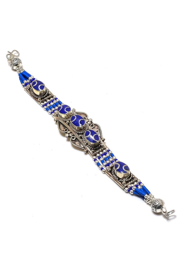 Natural Lapis Lazuli Gemstone Handmade Bracelet 7-8"