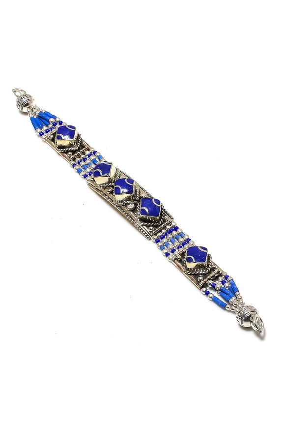 Natural Lapis Lazuli Gemstone Handmade Bracelet 7-8"