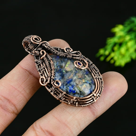 Natural Lapis Lazuli Gemstone Handmade Copper Wire Wrap Gift Pendant 2