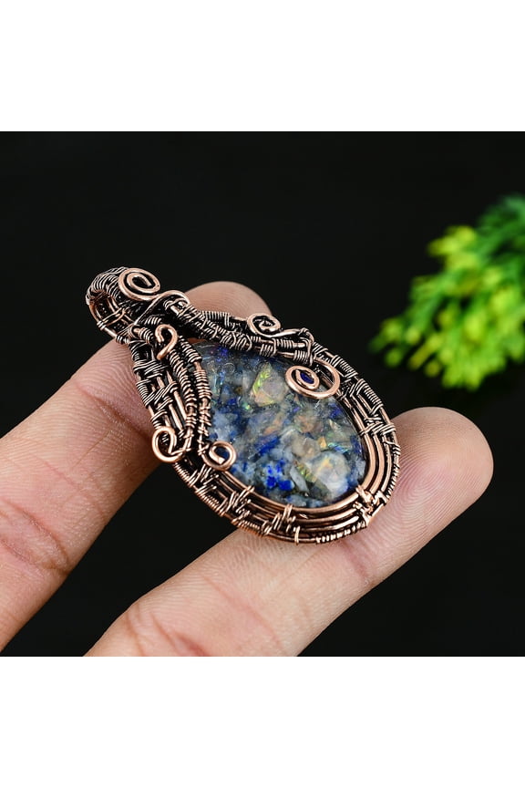Natural Lapis Lazuli Gemstone Handmade Copper Wire Wrap Gift Pendant 2