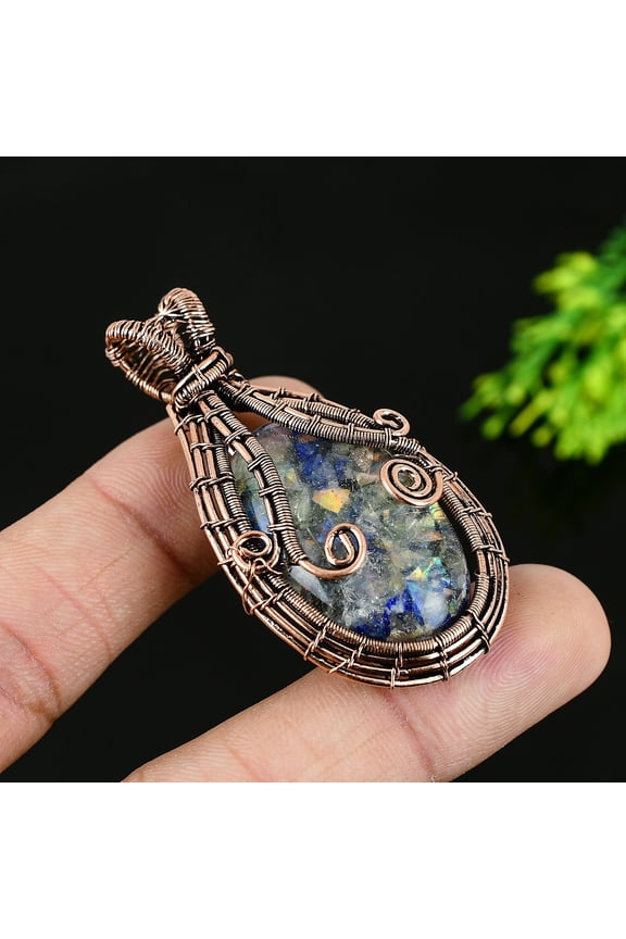 Natural Lapis Lazuli Gemstone Handmade Copper Wire Wrap Pendant 2.25