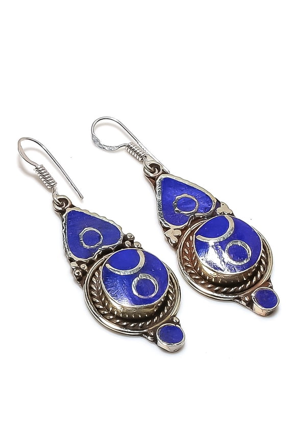 Natural Lapis Lazuli Gemstone Handmade Jewelry Earring 2.13"