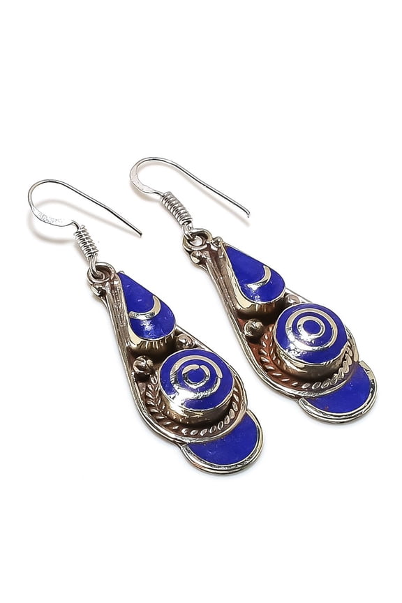 Natural Lapis Lazuli Gemstone Handmade Jewelry Earring 2.17"
